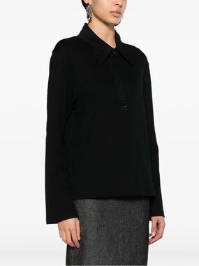 Women's Black Long-Sleeve Collared Top